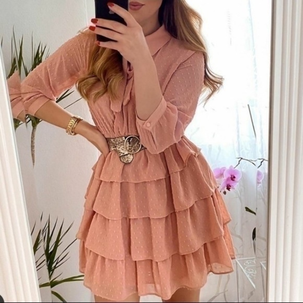 ZARA DOTTED MESH DRESS WITH BELT 0387/077 613